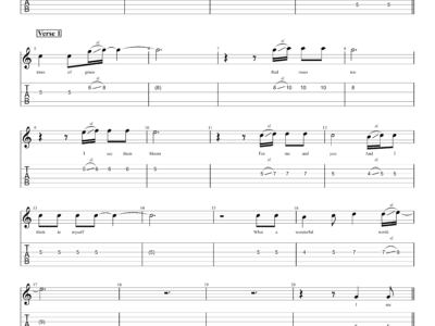 What A Wonderful World - Louis Armstrong - Guitar Instrumental - Lyrics (PDF)